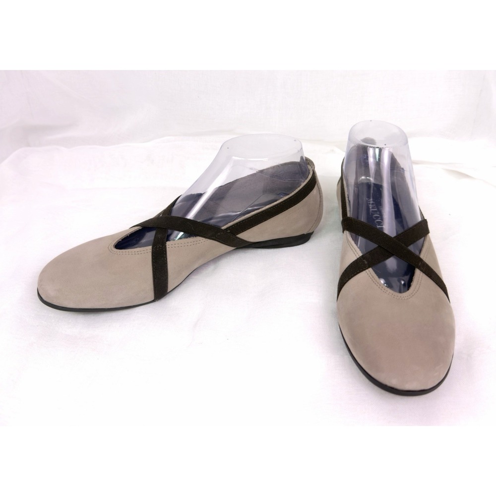 Sesto Meucci Beige Suede Mary Jane Ballet Flats Stretch Straps Italy Womens 8